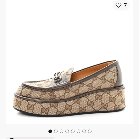 Gucci Brown & Beige GG Canvas Platform Loafers - Picture 5 of 6